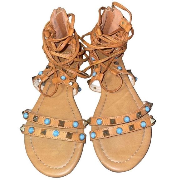 Turquoise & Studded Strappy Sandals - Picture 1 of 7